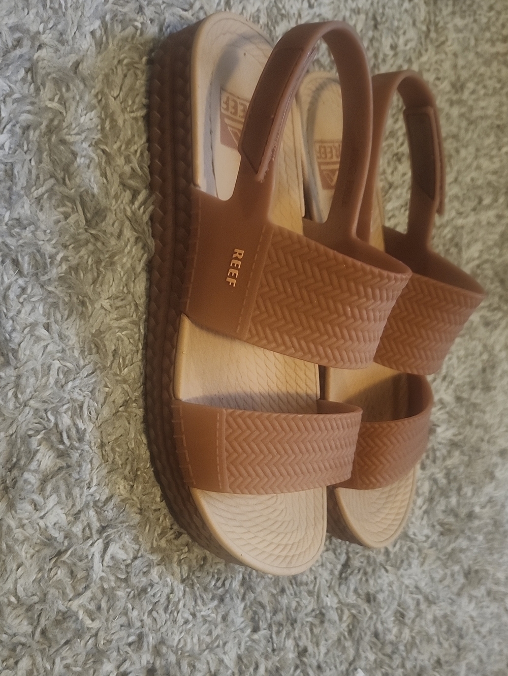Reef Tan-Brown Double Strap Platform Sandals